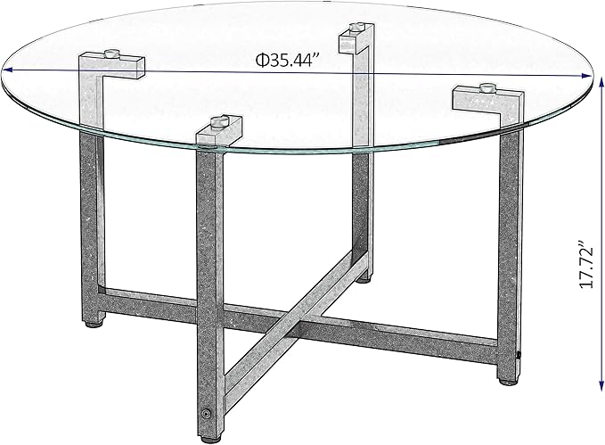 NicBex Coffee Table Modern Tempered Glass Coffee Table with Storage Round Center Tables with Metal Legs Dining Table for Living Room, Dining Room, Office, and Bedroom,35.44" W, Transparent+Gray - LeafyLoom