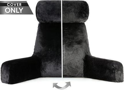 XXL Husband Pillow Cover Only - Limited Baby Black Panther Fur Backrest Pillowcase Set, Two-Tone Reversible Double Sided Fabulous Faux Fur Reading & Bed Rest, Thick Zippers, 2 Sided Solid Neck Rolls - LeafyLoom