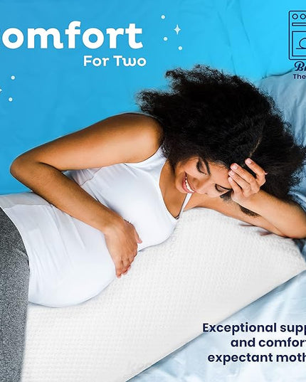Snuggle-Pedic Body Pillow for Adults w/Navy Pillowcase - Pregnancy Pillows w/Shredded Memory Foam - Firm Maternity Side Sleeper Pillow for Adults - Long Cuddle Pillow for Bed - 20x54 - LeafyLoom