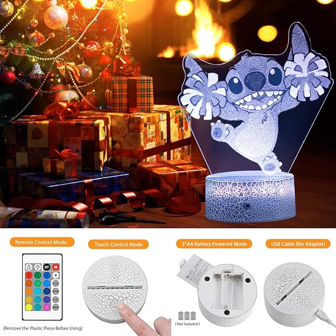 Stitch Gifts, Stitch Night Light for Kids, Stitch Decoration 3D Night Light, 16 Colors Change with Remote - LeafyLoom