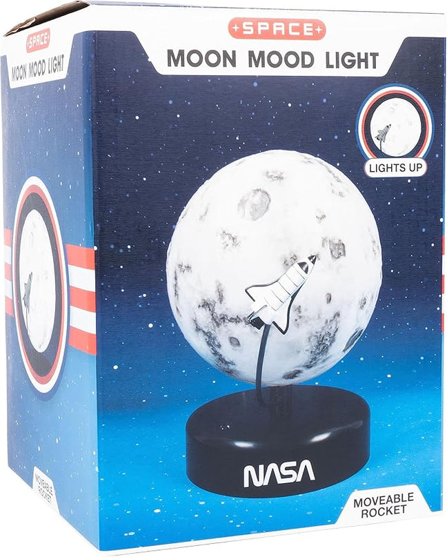 Fizz Creations NASA Inspired Moon Mood Light. Features a Realistic Cratered Effect and a Gentle Orbiting Rocket. Battery Powered. Portable. NASA Inspired Space Merchandise from - LeafyLoom