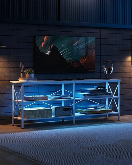 WLIVE TV Stand up to 70 Inch TV, 63" Entertainment Center with LED, TV Media Console with 3-Tier Storage Shelves for Living Room and Bedroom, White - LeafyLoom