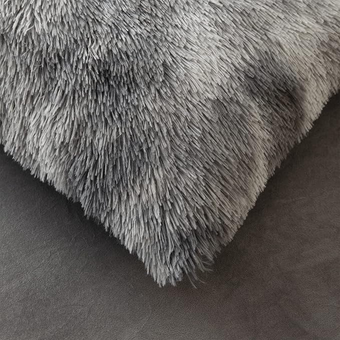 Tie dye Dark Gray Plush Fluffy Comforter Cover Set Queen - Ultra Soft Faux Fur tie dye Bedding Sets 3 Pieces (1 Shaggy Duvet Cover + 2 Pillow case) Fluffy Bed Set (Tie Dye Dark Gray, Queen) - LeafyLoom