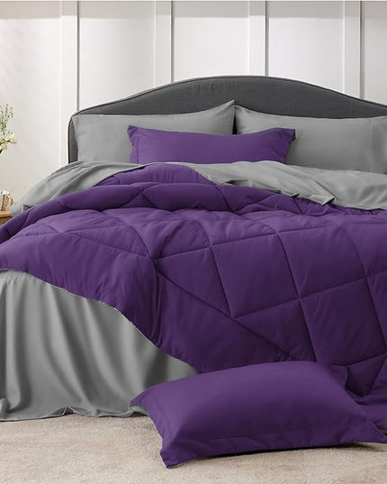 Bedsure Purple California King Comforter Set - 7 Pieces Reversible Bed Set Bed in a Bag California King with Comforters, Sheets, Pillowcases & Shams, California King Bedding Sets - LeafyLoom
