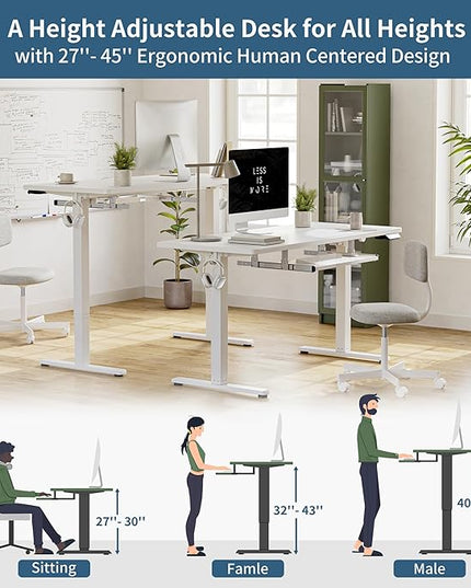 BANTI 48" x 24" Height Adjustable Electric Standing Desk with Keyboard Tray, Sit Stand up Desk with Splice Board, White Frame/White Top - LeafyLoom