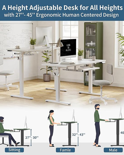 BANTI 40" x 24" Height Adjustable Electric Standing Desk with Keyboard Tray, Sit Stand up Desk with Splice Board, White Frame/White Top - LeafyLoom