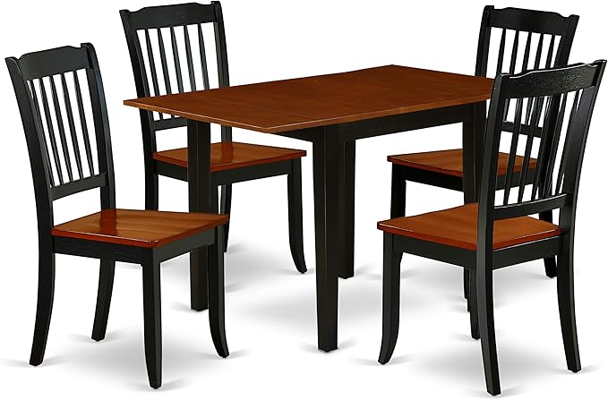East West Furniture NDDA5-BCH-W Norden 5 Piece Dinette Set for 4 Includes a Rectangle Table with Dropleaf and 4 Dining Room Chairs, 30x48 Inch - LeafyLoom