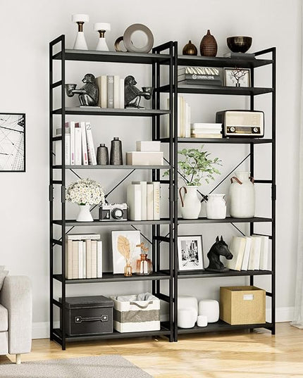 OTK 6 Tier Adjustable Bookshelf, Tall Bookcase, Office Shelf Storage Organizer, Modern Book Shelf for Living Room, Bedroom, and Home Office, Black - LeafyLoom