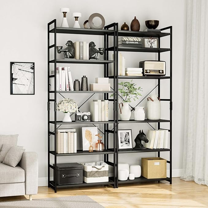 OTK 6 Tier Adjustable Bookshelf, Tall Bookcase, Office Shelf Storage Organizer, Modern Book Shelf for Living Room, Bedroom, and Home Office, Black - LeafyLoom