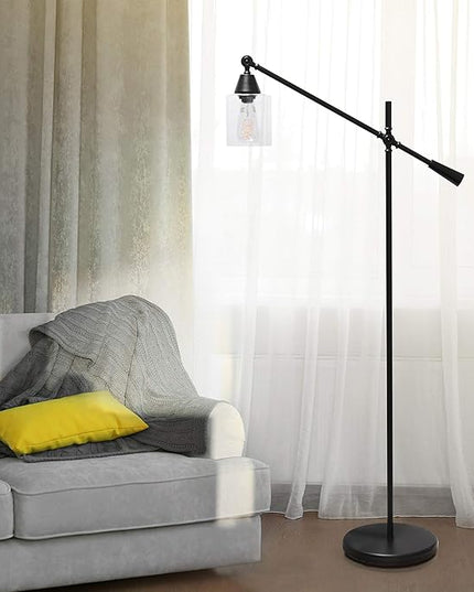 Elegant Designs LF1030-BLK Pivot Arm Glass Shade Floor Lamp, Black - LeafyLoom