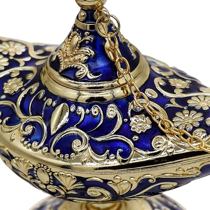 Classic Vintage Rare Legend Aladdin Magic Genie Costume Lamp Home Table Decoration & Gift, Royal Blue - LeafyLoom