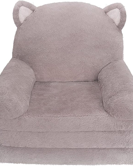 Kids Couch Fold Out Soft Toddler Chairs,Toddler Armrest Chair Bed for Play,Gift for 0-3 Years,Grey Kitty - LeafyLoom