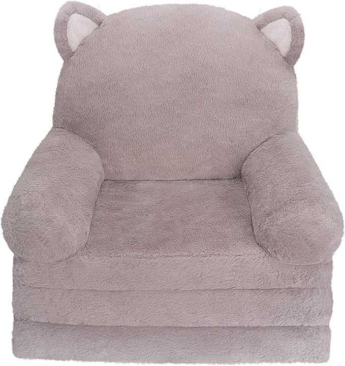 Kids Couch Fold Out Soft Toddler Chairs,Toddler Armrest Chair Bed for Play,Gift for 0-3 Years,Grey Kitty - LeafyLoom