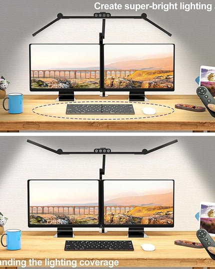 Micomlan Desk Lamp with Clamp, Architect Led Desk Lamp for Home Office with Remote Control, 24W Ultra Bright Auto Dimming Computer Desk Light Adjustable Table Light for Working Workbench - LeafyLoom