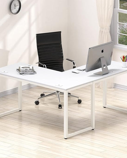 SHW Home Office 55-Inch Large L Shaped Corner Desk, 24" Deep, White - LeafyLoom