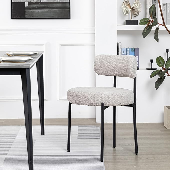 DYHOME Dining Chair One Chair for Kitchen Dining Room Dining Table,Upholstered Boucle Dining Chair with Black Metal Legs,Accent Dining Side Chair,Grey - LeafyLoom