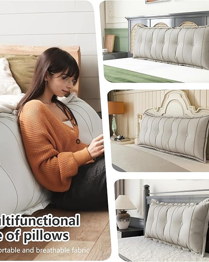 Johnear Large Headboard Pillow Cotton Linen Daybed Cushion Support Backrest Bolster Pillow Support Positioning Bed Sofa Rest Reading Pillow （White, 76 x 3 x 20 inches） - LeafyLoom