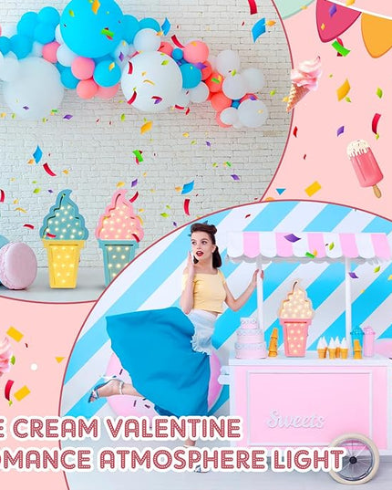 4 Pcs Ice Cream Party Decorations Ice Cream Night Light Ice Cream LED Atmosphere Light Wooden Ice Cream Wall Light Ice Cream Lamp Romantic Ice Cream Party Decor Battery Operated - LeafyLoom