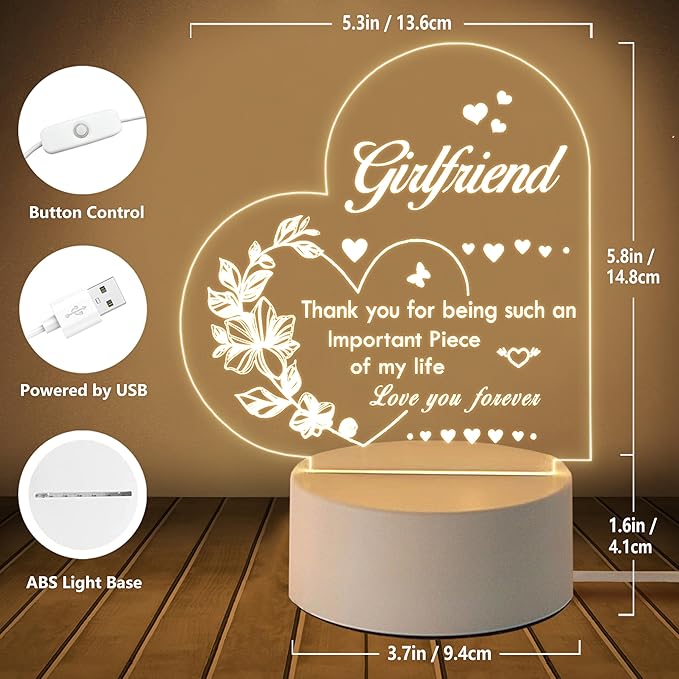 Girlfriend Gift, Birthday Gift for Girlfriend Night Light - Gift for Girlfriend Romantic, Anniversary Christmas Valentines Day Gifts for Girlfriend - LeafyLoom