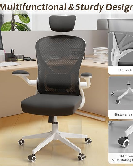 Home Desk Chair Ergonomic Chair with Headrest Study Chair Computer Chair Desk Chair Adjustable Headrest Lumbar Support Office Chair Heavy Duty Office Chair (B+W office chair) - LeafyLoom