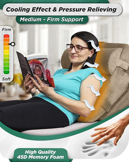 Lunix 3pcs Orthopedic Bed Wedge Pillow Set, Post Surgery Memory Foam for Back, Leg & Knee Pain Relief, Sitting Pillow, Adjustable Pillows for Acid Reflux and GERD for Sleeping, with Hot Cold Pack - LeafyLoom
