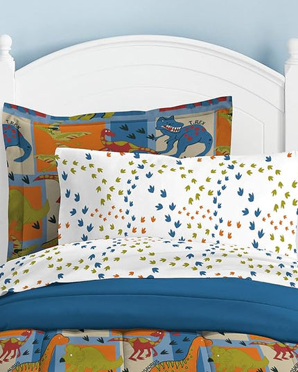 Dream Factory Dinosaur Blocks Ultra Soft Microfiber Boys Comforter Set, Blue, Twin - LeafyLoom