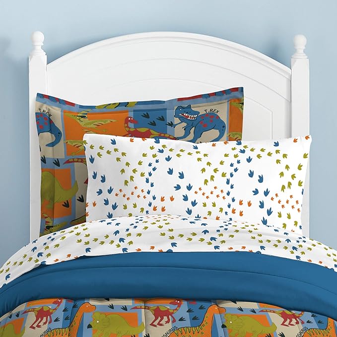 Dream Factory Dinosaur Blocks Ultra Soft Microfiber Boys Comforter Set, Blue, Twin - LeafyLoom