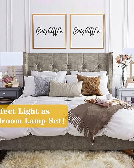 Set of 2 Table Lamps with Dual USB Ports,Touch Control for Bedside and Nightstand in Bedroom, 3-Way Dimmable Modern for Desk, Living Room, Office, LED Bulbs Included, Gold&White - LeafyLoom