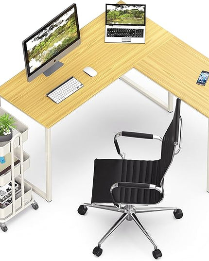 SHW 48-Inch Mission L-Shaped Home Computer Desk, Oak - LeafyLoom
