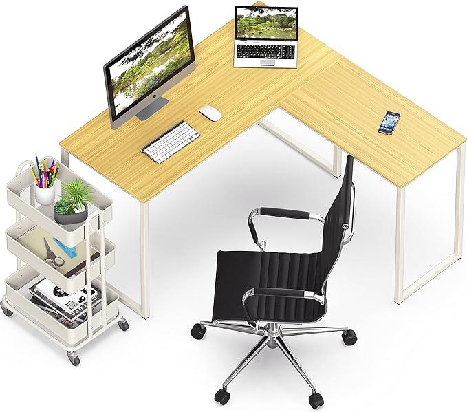 SHW 48-Inch Mission L-Shaped Home Computer Desk, Oak - LeafyLoom
