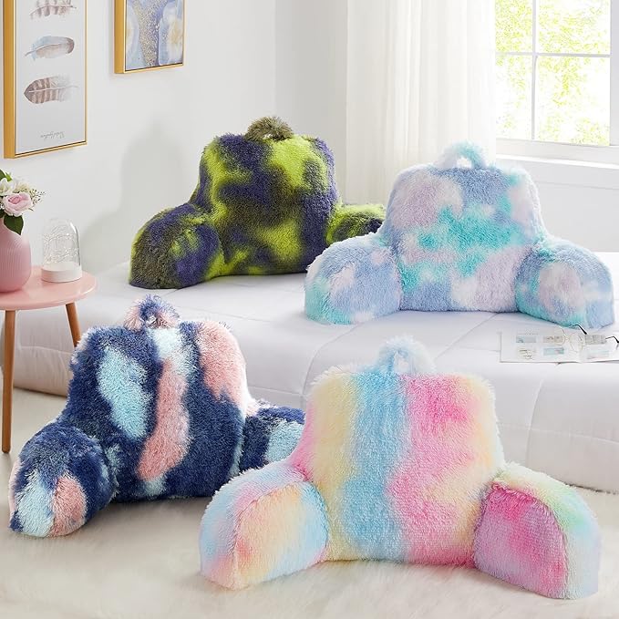 Fur Reading Pillow - Big Size 30x17x17 Inch with Premium Stuffing, Adult & Children Backrest Pillow with Arms, Bed Wedge Pillow for Headboard, Back Support Pillow for Sitting Up in Bed - LeafyLoom