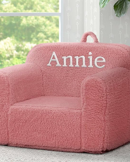 Delta Children Personalized Sherpa Cozee Chair - Customize with Name – Foam Kids Chair for Ages 18 Months and Up, Rose - LeafyLoom