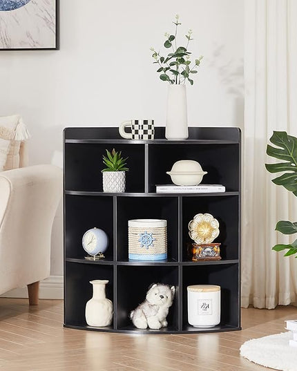 Vecelo 3-Tier Corner Cabinet with 8 Cubbies, Wooden Cube Storage Organizer, Modern Corner Bookshelf Units for Bedroom, Living Room, Study Room, Black - LeafyLoom