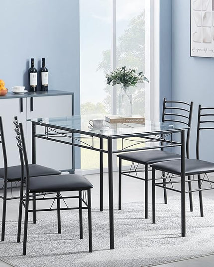 VECELO Dining Table with 4 Chairs [4 Placemats Included, Black, 43.3x27.5x30, 15.7x16.9x33.8 - LeafyLoom