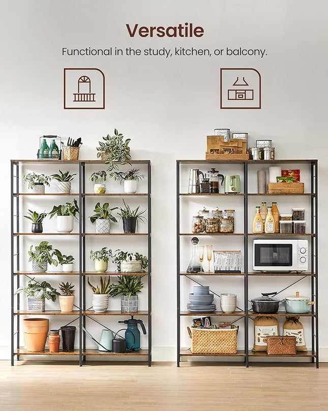 VASAGLE 6-Tier Tall Bookshelf, Bookcase, Large Metal Shelf, 11.8 x 47.2 x 67.9 Inches, for Living Room, Kitchen, Pantry, Study, Home Office, Rustic Brown and Black ULLS114B01 - LeafyLoom