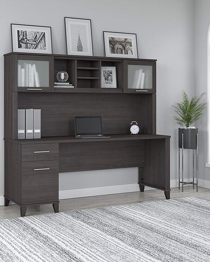 Bush SET018SG Somerset 72-Inch Computer Desk with Drawers and Hutch, Storm Gray - LeafyLoom