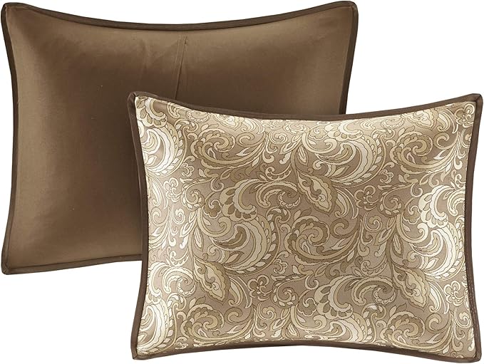 Madison Park Essentials Brystol 24 Piece Room in a Bag Faux Silk Comforter Jacquard Paisley Design Matching Curtains Down Alternative Hypoallergenic All Season Bedding-Set, King(104"x92"), Brown - LeafyLoom