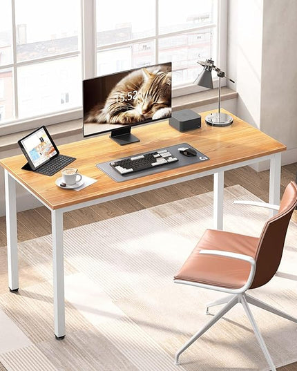 Computer Desk,55.1 inches Office Desk & Workstations for Home Office, Gaming Desk Computer Table,Modern Simple Style Laptop Table, Teak & White - LeafyLoom