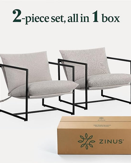 ZINUS Aidan Sling Accent Chair, Pack of 2, Metal Framed Armchair with Shredded Foam Cushioning, Oatmeal - LeafyLoom