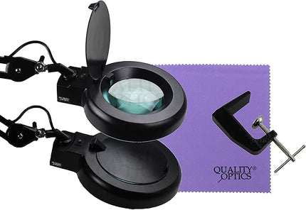 Quality Optics® Professional Series Illuminated Workstation Swing Arm Magnifier Black 3LED Diopter - LeafyLoom