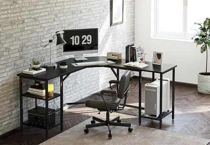 CubiCubi L Shaped Desk, 59.1 inch Computer Corner Desk with 2 Storage Shelves, Home Office Desk for Writing Gaming Study, Black - LeafyLoom