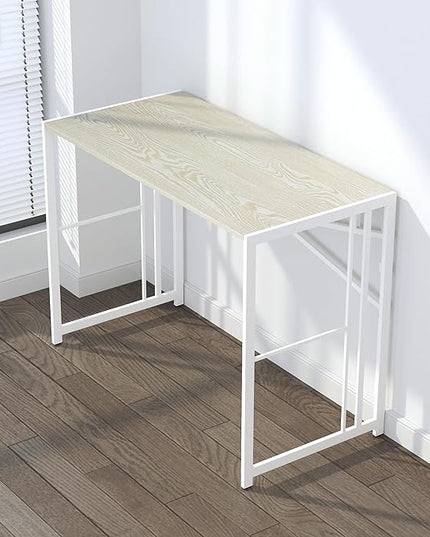40 inch Folding Desk, Writing Gaming Computer Camping Desk, No Assembly Required Home Office Table, Natural and White - LeafyLoom