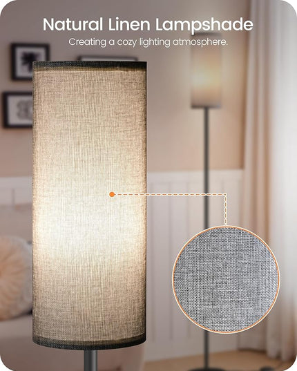 Dimmable Floor Lamp for Living Room, Corner Floor Lamp with Remote, 66'' Standing Tall Lamp, Linen Lampshade, 10W 800LM LED Bulb for Bedroom Study, FCC Listed, Black and Gray H06LD05 - LeafyLoom