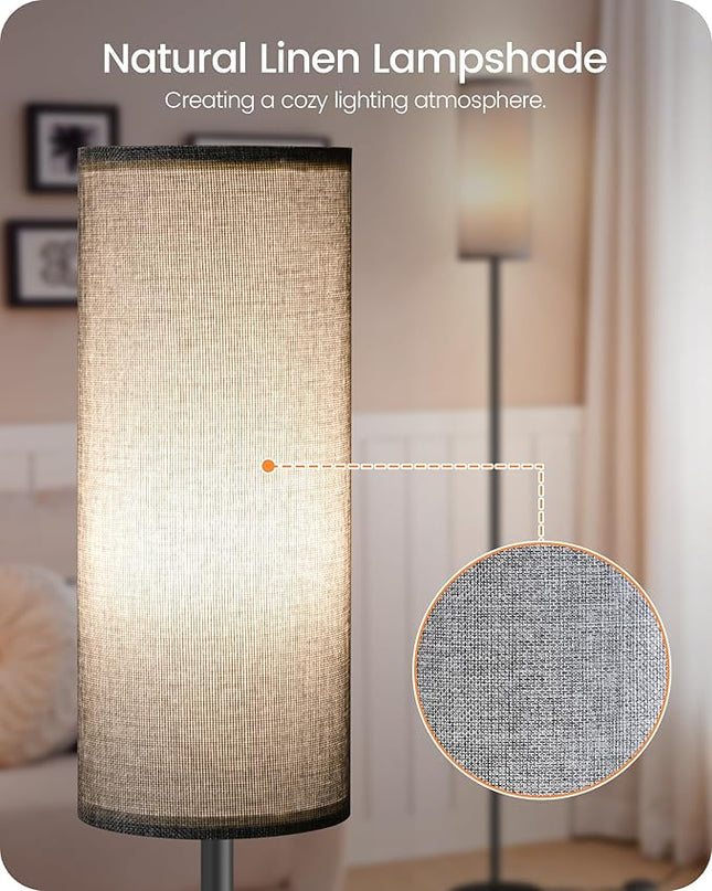 Dimmable Floor Lamp for Living Room, Corner Floor Lamp with Remote, 66'' Standing Tall Lamp, Linen Lampshade, 10W 800LM LED Bulb for Bedroom Study, FCC Listed, Black and Gray H06LD05 - LeafyLoom
