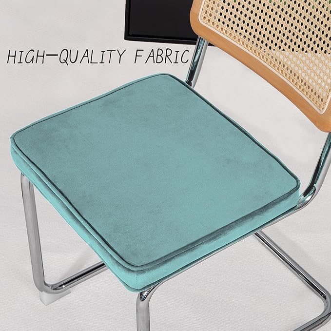 Dining Chair Set of 2, Mid-Century Modern Rattan Dining Chairs with Metal Chrome Legs, Natural Cane Backrest Upholstered for Home Kitchen，Dining Room and Patio, Aqua Blue - LeafyLoom