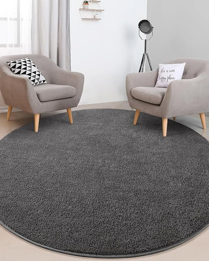 Round Area Rugs for Bedroom Living Room, 6x6 Dark Grey Super Soft Comfy Thickened Memory-Foam Indoor Circle Carpet, Modern Aesthetic Minimalist Carpet for Boys Girls Adults Nursery Home Décor - LeafyLoom