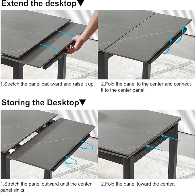 NicBex 43.31Inch Rectangular Expandable Dining Table,Minimalist Kitchen Table with Grey Ceramic Tabletop for 4 to 6,Dining Room Table for Kitchen,Small Space and Living Room,Space-Saving,Grey - LeafyLoom