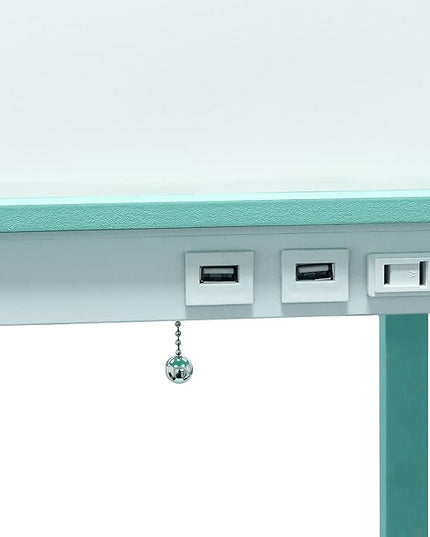 Simple Designs LF1037-AQU-LB Three Shelf Etagere Organizer Storage Floor Lamp with 2 Dual USB Ports and Charging Outlet, Aqua, with Feit LED Bulb Included - LeafyLoom