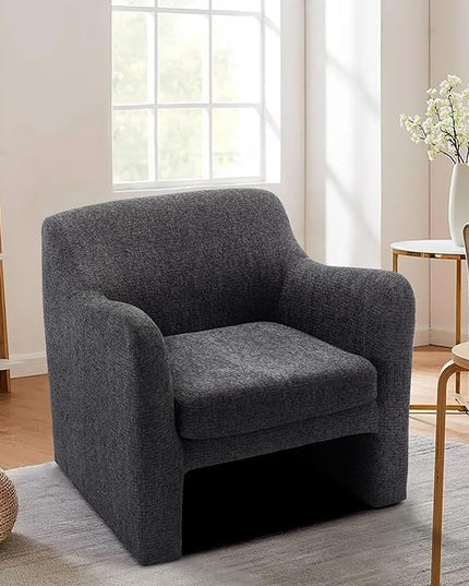 COLAMY Modern Accent Chair for Living Room,Living Room Chair,Soft Padded Armchair with Back,Comfy Lamb Wool Fabric Accent Chair, Charcoal Grey - LeafyLoom