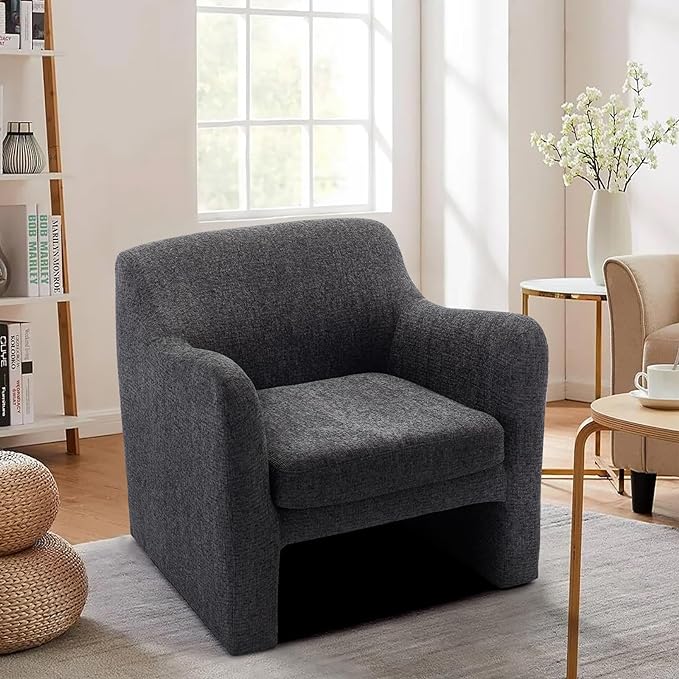COLAMY Modern Accent Chair for Living Room,Living Room Chair,Soft Padded Armchair with Back,Comfy Lamb Wool Fabric Accent Chair, Charcoal Grey - LeafyLoom